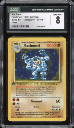 1999 Pokemon GERMAN 1st Edition Base Set Machomei-Machamp Holo 8/102 CGC 8 NM-MT - Image 1