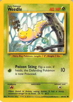 Weedle 69/102 Common Base Set Pokemon LP - Image 1