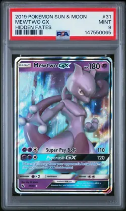 Mewtwo Gx Pokemon Sun & Moon Hidden Fates 31 NM PSA 9 - Image 1