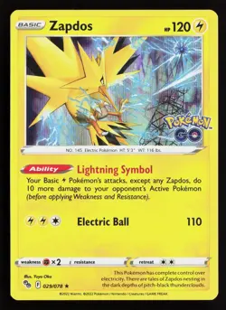 Zapdos Holo Rare Pokemon GO 029/078 NM - Image 1