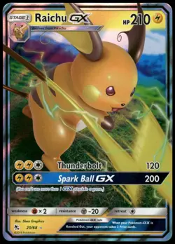 Pokemon Raichu GX Ultra Rare Hidden Fates 20/68 NM Holo - Image 1