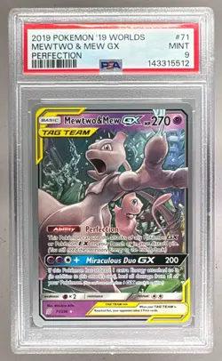2019 Pokemon World Championships Perfection 71 Mewtwo Mew GX PSA 9 143315512 - Image 1