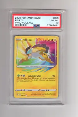 2020 POKEMON SWORD & SHIELD VIVID VOLTAGE #050 RAIKOU PSA 10 GEM MINT Rare SP - Image 1