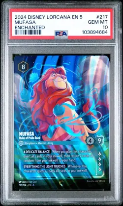 Lorcana Mufasa Ruler of Pride Rock PSA 10 Enchanted EN 217/204 Disney Shimmering - Image 1