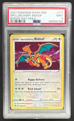 2021 Pokemon Sword Shield Black Star Promo SWSH177 Special Delivery Bidoof PSA 9 - Image 1