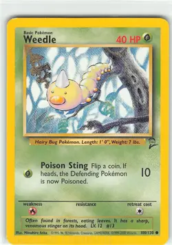 Weedle 100/130 Common Base Set 2 Pokemon NM Arita - Image 1