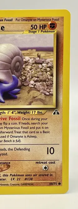 Omanyte 60/75 Neo Discovery Non-Holo Pokemon WOTC Vintage 2001 LP - Image 3