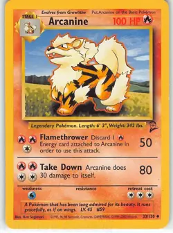 Arcanine 33/130 Uncommon Base Set 2 Pokemon MP Sugimori - Image 1
