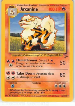 Arcanine 33/130 Uncommon Base Set 2 Pokemon LP Sugimori - Image 1
