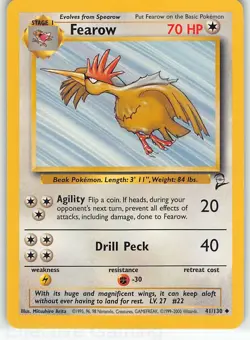 Fearow 41/130 Uncommon Base Set 2 Pokemon NM Arita - Image 1