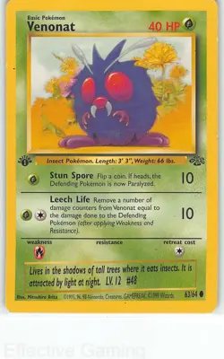 Venonat 63/64 Common Jungle Pokemon 1st Edition HP Arita - Image 1