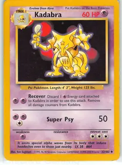 Kadabra 32/102 Uncommon Base Set Unlimited Pokemon MP Sugimori - Image 1