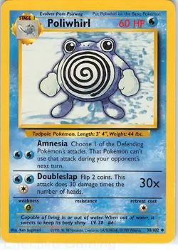 Poliwhirl 38/102 Uncommon Base Set Unlimited Pokemon LP Sugimori - Image 1