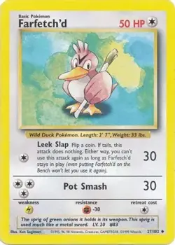 Farfetch'd 27/102 Uncommon Base Set Unlimited Pokemon LP Sugimori - Image 1