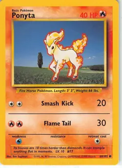 Ponyta 60/102 Common Base Set Unlimited Pokemon NM Sugimori - Image 1