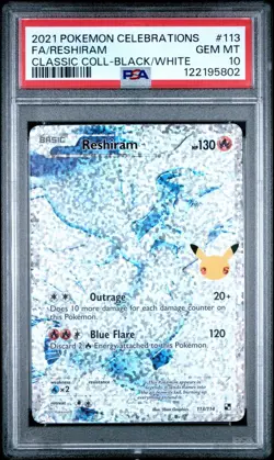 2021 Pokemon Celebrations Classic Collection 113 Full Art/Reshiram PSA 10 - Image 1