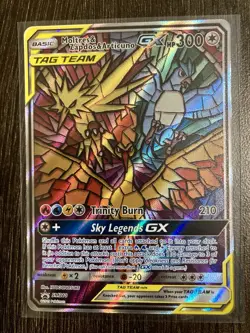 Pokemon TCG: Stained Glass Moltres/Zapdos/Articuno GX #SM210 - SM Promo Holo- NM - Image 1