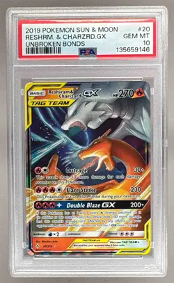 2019 Pokemon Sun & Moon Unbroken Bonds 20 Reshiram Charizard GX PSA 10 135659146 - Image 1