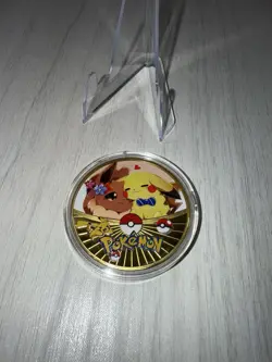 Pokemon Eevee & Pikachu Collectible Coin Gold Metal Medallion Pokemon TCG - Image 2