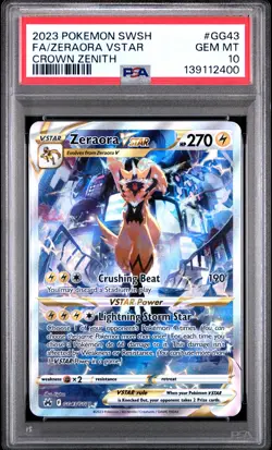 2023 POKEMON SWORD & SHIELD CROWN ZENITH #GG43 FULL ART/ZERAORA VSTAR PSA 10 - Image 1
