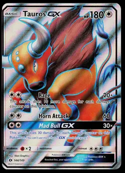 Pokemon Card - Tauros GX (Full Art) SM Base Set 144/149 Holo Ultra Rare 2017 - Image 1