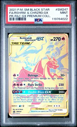 2021 Pokemon SM Black Star F/A Reshiram & Charizard GX PSA 9 Mint Gold Card - Image 1