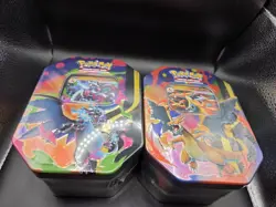 Mega Charizard X and Y Tins Sealed 2026 Set of 2 Pokemon TCG Phantasmal Flames - Image 1