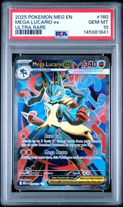 2025 POKEMON MEG EN-MEGA EVOLUTION ULTRA RARE #160 MEGA LUCARIO EX PSA 10 - Image 1