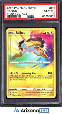 Pokemon 2020 Raikou 050/185 Amazing Rare Vivid Voltage GEM MINT PSA 10 - Image 1
