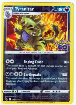 Tyranitar Holo Rare Pokemon GO 043/078 NM Reverse Holo Pokemon TCG - Image 1