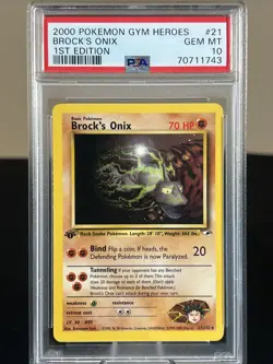 2000 POKEMON GYM HEREOS 1ST EDITION 21/132 BROCK'S ONIX PSA 10 - Image 1