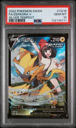 2022 POKEMON SWORD & SHIELD SILVER TEMPEST #TG16 FULL ART/ZERAORA V PSA 10 - Image 1