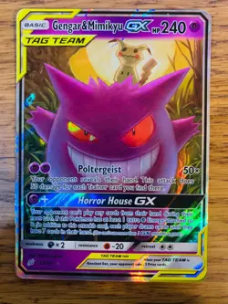 NM! Gengar & Mimikyu GX (53/181) S&M Tag Team Team Up Ultra Rare Pokemon Card! - Image 1