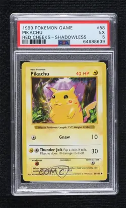 Pikachu (Red Cheeks) Shadowless Pokemon Base Set PSA 5 1999 - Image 1