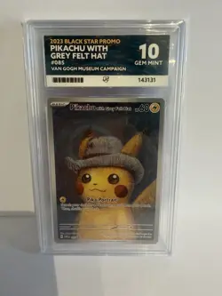 Pikachu Grey Felt Hat Van Gogh Promo SVP 085 ACE 10 GEM MINT Pokemon Card - Image 1