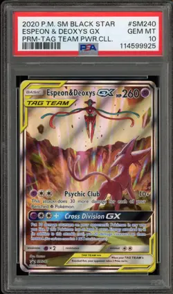 Pokemon Espeon & Deoxys GX Tag Team Powers Coll. Full Art Promo SM240 PSA 10 - Image 1