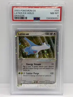 2003 POKEMON EX DRAGON #94 LATIOS EX-HOLO PSA 8 ~ PERFECT SWIRL PLACEMENT🌀2x - Image 1