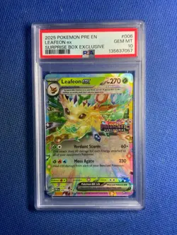 2025 POKEMON PRE EN-PRISMATIC EVOLUTIONS SURPRISE BOX EXCLUSIVE LEAFEON EX PSA10 - Image 1
