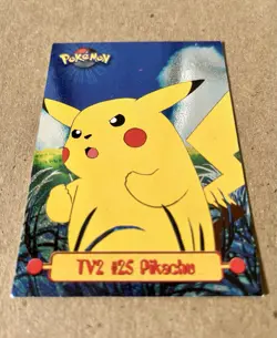 TV2 #25 Pikachu Pokemon Topps Series 1 Holo Foil 1999 (Red Ink Dot Error) - Image 2