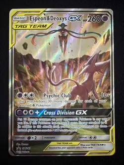 Espeon & Deoxys GX TAG TEAM SM240 Black Star Promo Full Art Holo NM Pokemon - Image 1