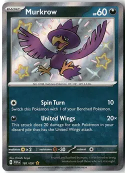 Murkrow, Pokemon SV: Paldean Fates Shiny Rare, 181/091 NM - Image 1