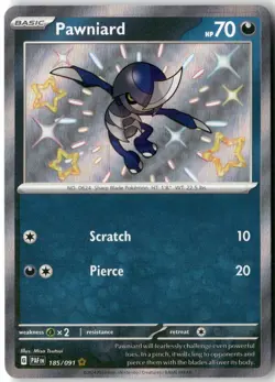 Pawniard, Pokemon SV: Paldean Fates Shiny Rare, 185/091 NM - Image 1