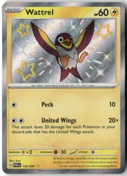 Wattrel, Pokemon SV: Paldean Fates Shiny Rare, 145/091 NM - Image 1