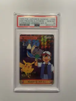1999 POKEMON JPN BANDAI CARDDASS Vending - ASH, PIKACHU & OTHERS #286 - PSA 10 - Image 1