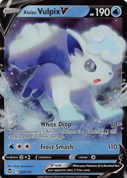 ALOLAN VULPIX V 033/195 HOLO V RARE SILVER TEMPEST POKEMON NM - Image 1