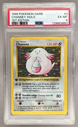 1999 Pokemon 1st Edition 3 Chansey Holo PSA 6 129663683 - Image 1