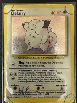 Pokemon TCG Clefairy 5/102 Base Set Unlimited Holo Heavily Played/Damage - Image 1
