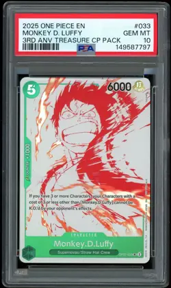 Monkey D. Luffy PSA 10 2025 One Piece 3rd Anniversary Treasure Campaign #033 - Image 1