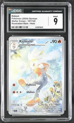 PSA CGC 9 Pokemon Stellarkrone Illustration Rare Kickerlo Raboot 147/142 Deutsch - Image 1