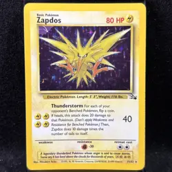 1999 Pokemon Fossil Unlimited Zapdos Holo ERROR Rare 15/62 Vintage WOTC Card - Image 1